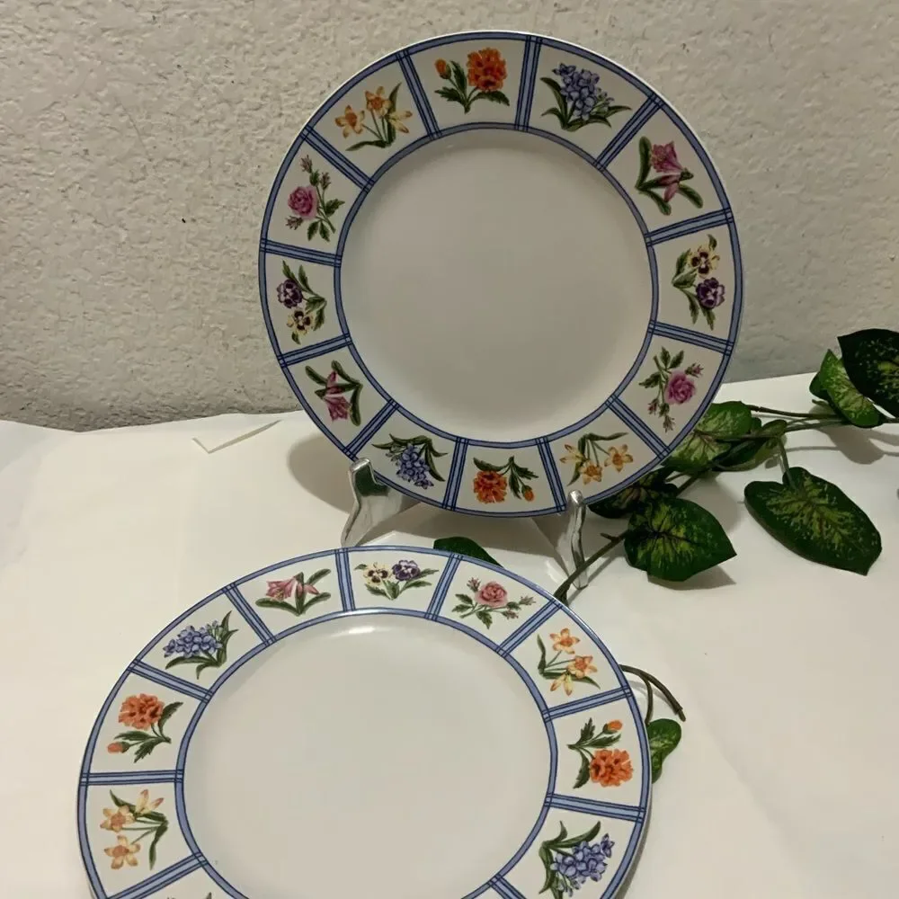 2 AMERICAN ATELIER ELIZABETH 5020 Dinner Plate Granny Core Floral Gingham A2